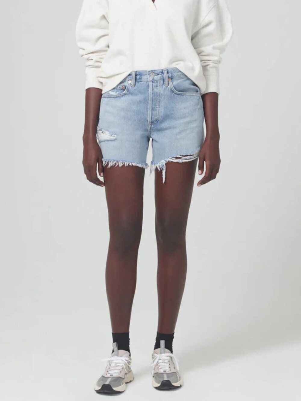 CITIZENS OF HUMANITY Annabelle Long Melody Blue Distressed Denim Shorts, Size 30
